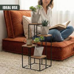 EONLION 4 Tier Plant Stand Metal Wood Modern Flower Pot in Brown - thumbnail 4