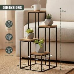 EONLION 4 Tier Plant Stand Metal Wood Modern Flower Pot in Brown - thumbnail 2