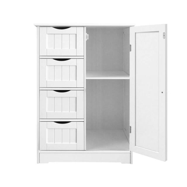 Nordara Free Standing 1 Door Bathroom Storage Unit 4 Drawers in White - image 1