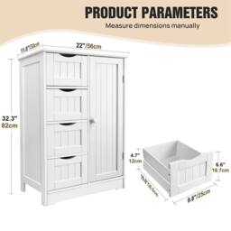 Nordara Free Standing 1 Door Bathroom Storage Unit 4 Drawers in White - thumbnail 2