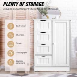 Nordara Free Standing 1 Door Bathroom Storage Unit 4 Drawers in White - thumbnail 4