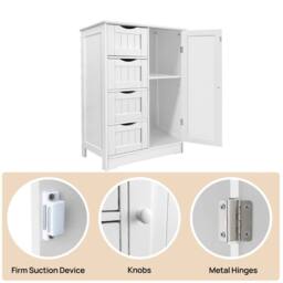 Nordara Free Standing 1 Door Bathroom Storage Unit 4 Drawers in White - thumbnail 3