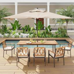 Costway 220 x 95cm Patio Dining Table Indoor & Outdoor Dining Table in Natural - Size: 220 x 95 cm - thumbnail 9