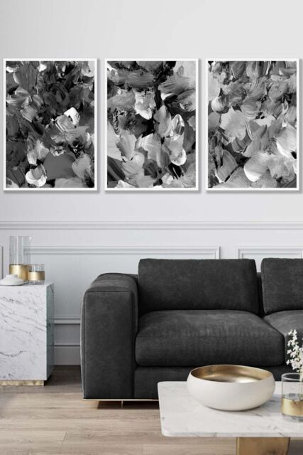ARTZE Set of 3 White Framed Abstract Wild Garden Flowers in Black & Grey Wall Art - Size: W33 cm x H45 cm x D20mm - image 1