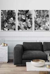 ARTZE Set of 3 White Framed Abstract Wild Garden Flowers in Black & Grey Wall Art - Size: W33 cm x H45 cm x D20mm - thumbnail 1