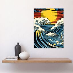 "Artery8 The Great Wave Modern Seascape Artwork Comic Book Pop Art Sunset Large Wall Art Poster Print Thick Paper 18X24 Inch - Size: W18"" x H24""" - thumbnail 4