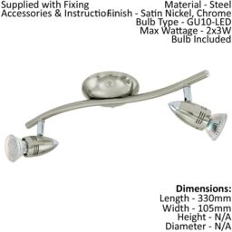 Loops Flush Ceiling Light Colour Satin Nickel Chrome Shade Bulb GU10 2x3W Included in Metallics - thumbnail 2