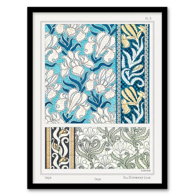 Artery8 Maurice Pillard Verneuil Framed Wall Art Print Iris Flower Ornamental in Blue - Size: A4 - image 1