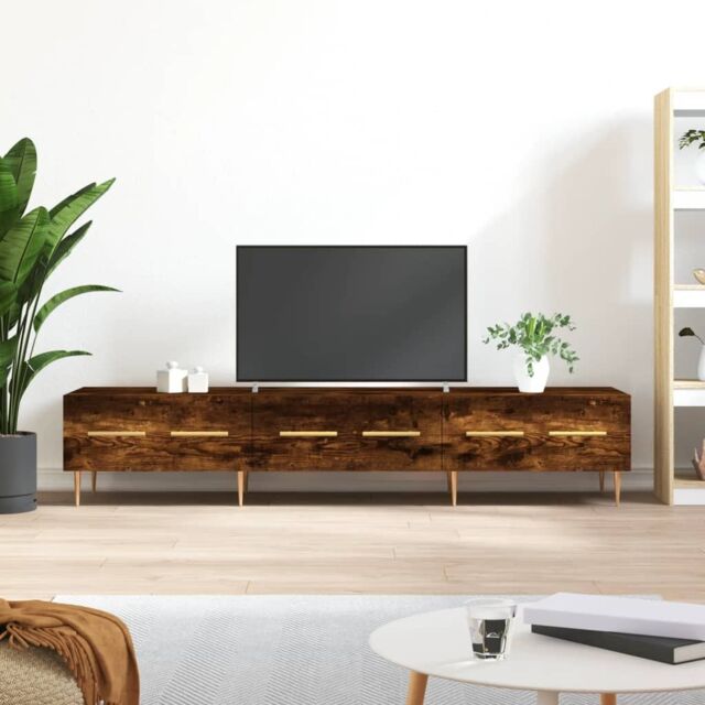Berkfield Home TV Cabinet Smoked Oak 150x36x30 cm Engineered Wood in Brown - Size: 150 x 36 x 30 cm - image 1