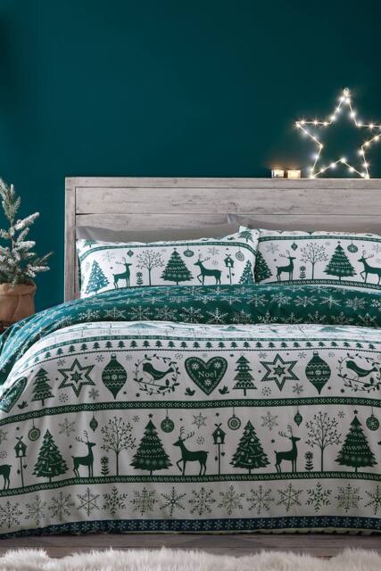 Portfolio Home Noel Christmas Duvet Cover Set in Teal - Size: Single - image 1