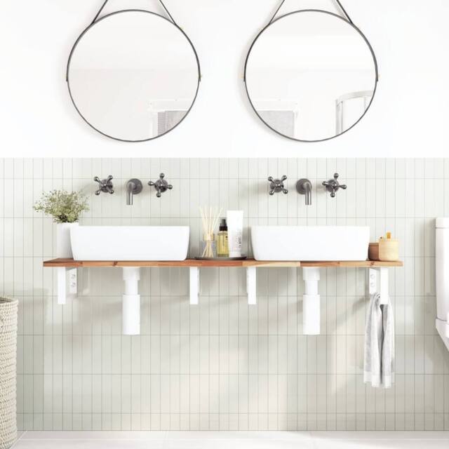 Berkfield Home Elegant Basin Shelf Wall Mounted Steel & Solid Wood Acacia in Brown - image 1