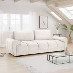 Furnishings For Less UK Zura Cream Fabric Large 3 Seater Sofa Pillow Back Wooden Legs