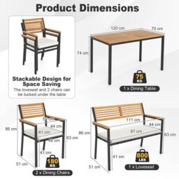 Gymax Set of 4 Patio Dining Set 4 PCS Outdoor Wood Metal Furniture-White in White - thumbnail 2