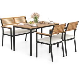 Gymax Set of 4 Patio Dining Set 4 PCS Outdoor Wood Metal Furniture-White in White