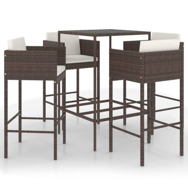 Berkfield Home 5 Piece Garden Bar Set with Cushions Poly Rattan Brown - image 1