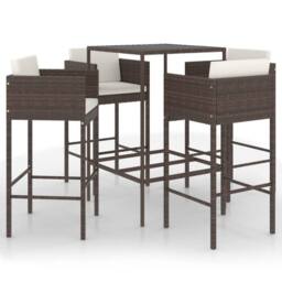 Berkfield Home 5 Piece Garden Bar Set with Cushions Poly Rattan Brown - thumbnail 1