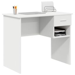 Berkfield Home Desk with Storage White 90x49.5x75 cm Engineered wood - thumbnail 3