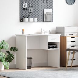 Berkfield Home Desk with Storage White 90x49.5x75 cm Engineered wood - thumbnail 1