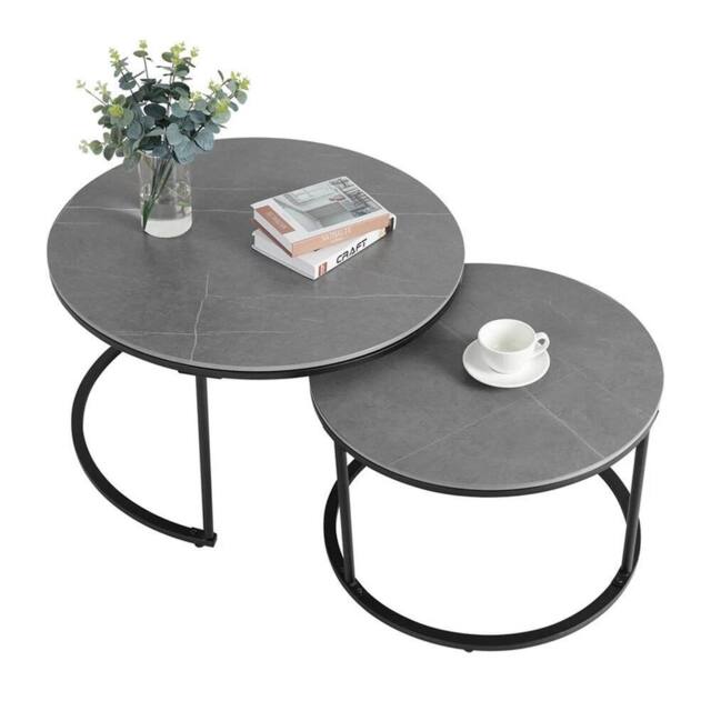 Nordara 2Pcs Marble Round Nesting Coffee Table for Living Room Sofa Center in Grey - Size: 1000 Pieces - image 1
