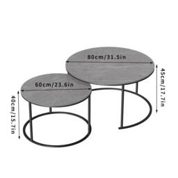Nordara 2Pcs Marble Round Nesting Coffee Table for Living Room Sofa Center in Grey - Size: 1000 Pieces - thumbnail 2