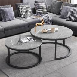Nordara 2Pcs Marble Round Nesting Coffee Table for Living Room Sofa Center in Grey - Size: 1000 Pieces - thumbnail 3