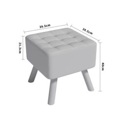 Living and Home Dark Grey Linen Padded Wooden Leg Square Footstool - thumbnail 5