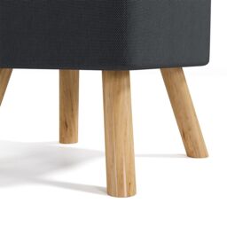 Living and Home Dark Grey Linen Padded Wooden Leg Square Footstool - thumbnail 4