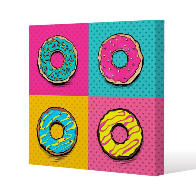 Benjamin Tate Design donut cartoon pop art style (Canvas Print) / 114 x 114 x 4cm in Natural - Size: 114 x 114 x 4 cm - image 1