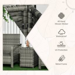 OUTSUNNY 3 PCs PE Rattan Garden Sofa Set w/ 2 Chairs & Storage Table in Blue - thumbnail 4