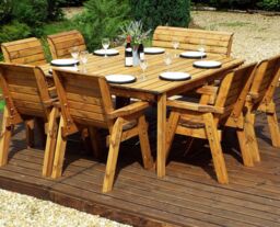 Charles Taylor Trading Eight Seater Square Table Set (with chairs & bench) in Brown - thumbnail 1