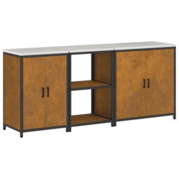 Berkfield Home with Shelf Other with Storage with Door 3 pcs Rusty Weathering steel in Brown - thumbnail 2