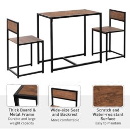 HOMCOM 3 Piece Dining Table Set with Metal Frame in Brown - thumbnail 4