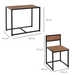 HOMCOM 3 Piece Dining Table Set with Metal Frame in Brown - thumbnail 3