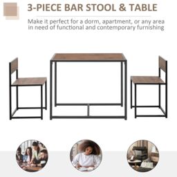 HOMCOM 3 Piece Dining Table Set with Metal Frame in Brown - thumbnail 6