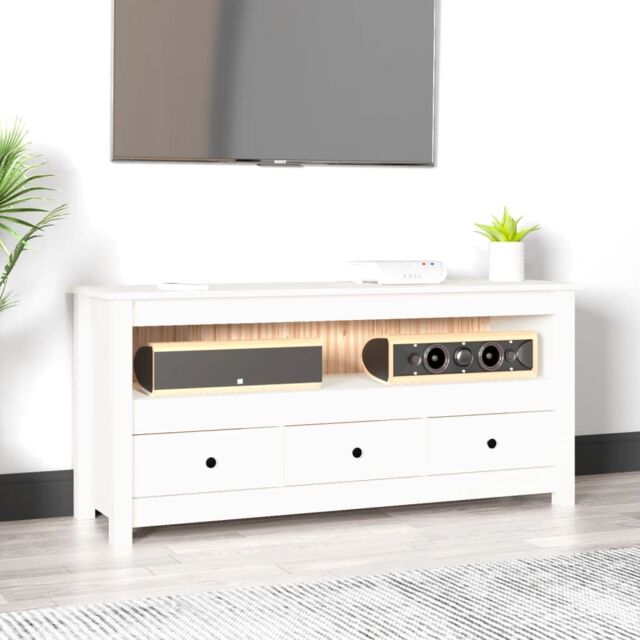 Berkfield Home TV Cabinet White 114x35x52 cm Solid Wood Pine - Size: 114 x 35 x 52 cm - image 1
