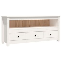 Berkfield Home TV Cabinet White 114x35x52 cm Solid Wood Pine - Size: 114 x 35 x 52 cm - thumbnail 2