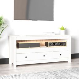Berkfield Home TV Cabinet White 114x35x52 cm Solid Wood Pine - Size: 114 x 35 x 52 cm - thumbnail 1