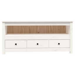 Berkfield Home TV Cabinet White 114x35x52 cm Solid Wood Pine - Size: 114 x 35 x 52 cm - thumbnail 6