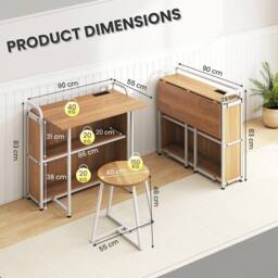 FORGEVIO Space Saving Writing Table with Stool in Brown - thumbnail 2