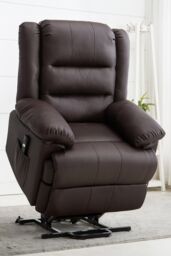 More4Homes Loxley Single Motor Electric Rise Recliner Bonded Leather Lift Chair in Brown