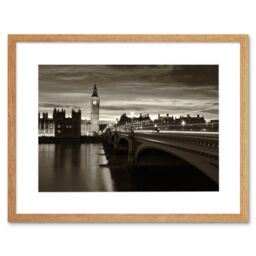"Artery8 Wall Art Print Sepia London Big Ben Art Framed 9x7 inch in Beige - Size: W7"" x H9""" - thumbnail 1