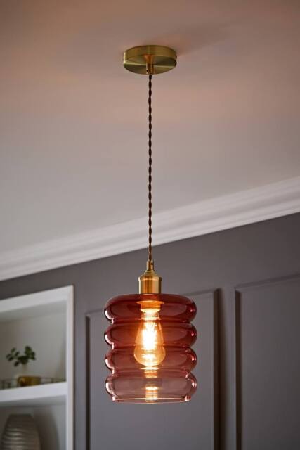 ValueLights Giselle Brushed Gold Ombre Berry Glass Ceiling Pendant Light in Dark Pink - image 1