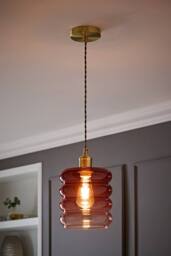ValueLights Giselle Brushed Gold Ombre Berry Glass Ceiling Pendant Light in Dark Pink - thumbnail 1