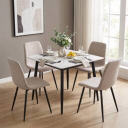 FWStyle 70x70 Nova Cream Marble Square Fixed Sintered Stone Dining Table in Beige - thumbnail 1