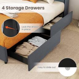Gymax Upholstered King Size Bed Frame With LED Lights & Charging Station in Grey - thumbnail 5