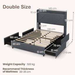 Gymax Upholstered King Size Bed Frame With LED Lights & Charging Station in Grey - thumbnail 6