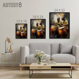 "Artery8 African Music Drum Players Framed Canvas Wall Art Print - Size: W12"" x H16""" - thumbnail 4