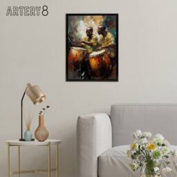 "Artery8 African Music Drum Players Framed Canvas Wall Art Print - Size: W12"" x H16""" - thumbnail 3