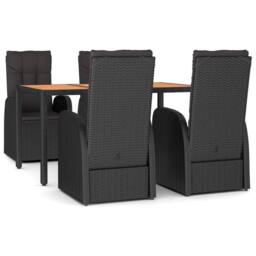 Berkfield Home 5 Piece Garden Dining Set Black Poly Rattan&Solid Wood Acacia - thumbnail 1