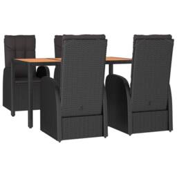 Berkfield Home 5 Piece Garden Dining Set Black Poly Rattan&Solid Wood Acacia - thumbnail 3